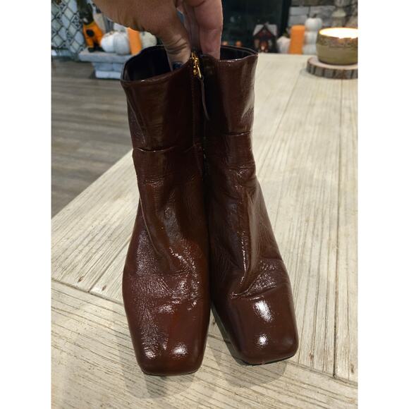 Franco Sarto Women's Brown Leather Ankle Boots Size 7M Square Toe - Picture 2 of 9